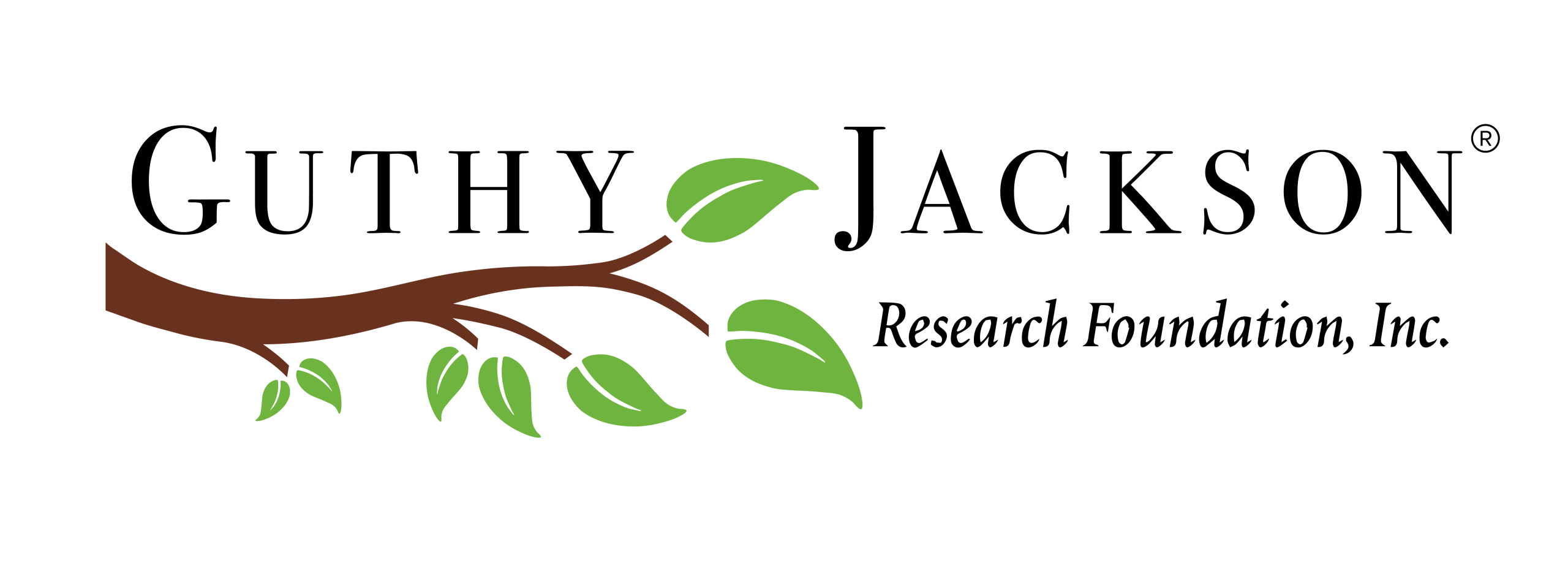 Logo of the Guthy Jackson Research Foundation, featuring stylized text with a brown branch and green leaves.